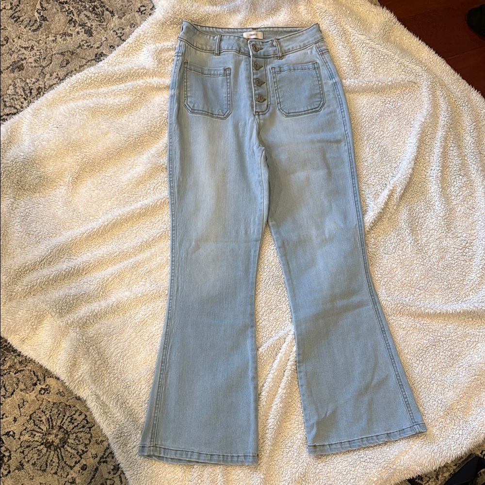 Forever 21 Blue Flare Wide Leg Jeans